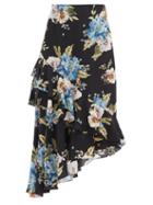 Matchesfashion.com Erdem - Antoinette Asymmetric Carnation-print Silk Skirt - Womens - Black Print
