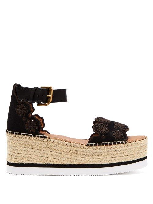 Matchesfashion.com See By Chlo - Suede Flatform Espadrilles - Womens - Black