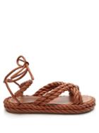 Matchesfashion.com Valentino Garavani - The Rope Ankle-tie Leather Sandals - Womens - Tan