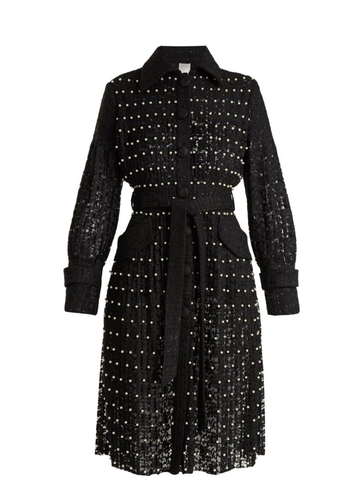 Huishan Zhang Sylvia Faux-pearl Embellished Lace Trench Coat