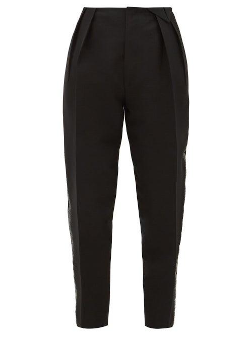 Matchesfashion.com Bottega Veneta - Satin Trim Structured Wool Blend Twill Trousers - Womens - Black
