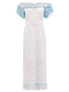 Matchesfashion.com Gl Hrgel - Ruffled Off-shoulder Floral-print Linen Dress - Womens - Pink Multi