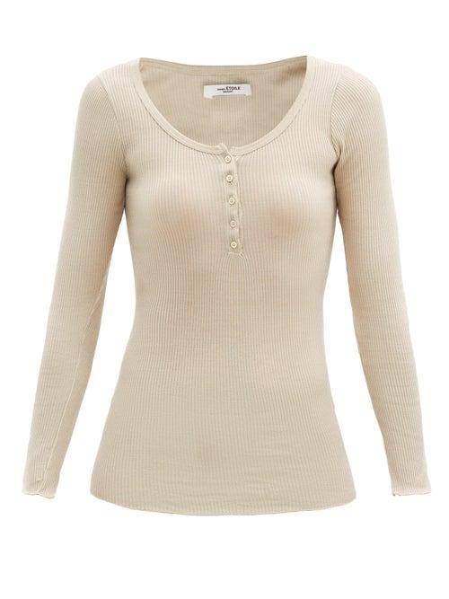 Matchesfashion.com Isabel Marant Toile - Lamylic Ribbed Cotton-jersey Henley Top - Womens - Khaki