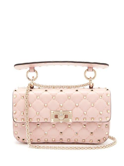Matchesfashion.com Valentino - Rockstud Spike Quilted Leather Bag - Womens - Light Pink