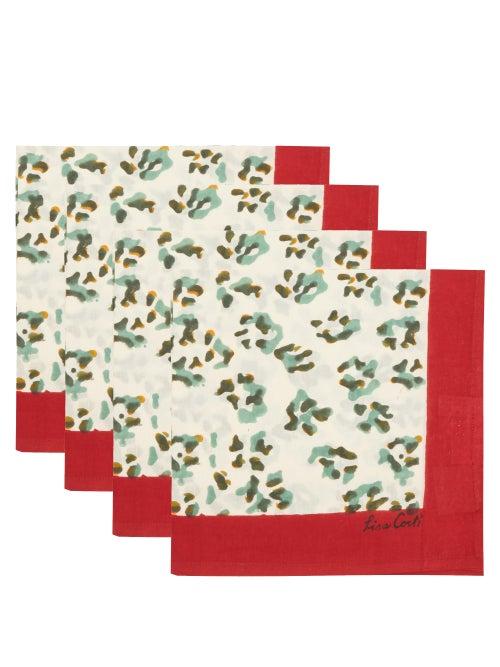 Lisa Corti - Set Of Four Leopard-print Cotton Napkins - Womens - Cream Multi