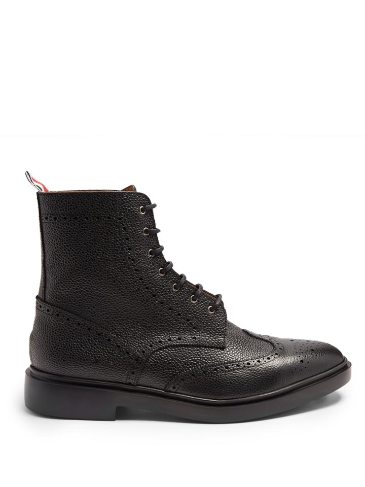 Thom Browne Wingtip Grained-leather Boots