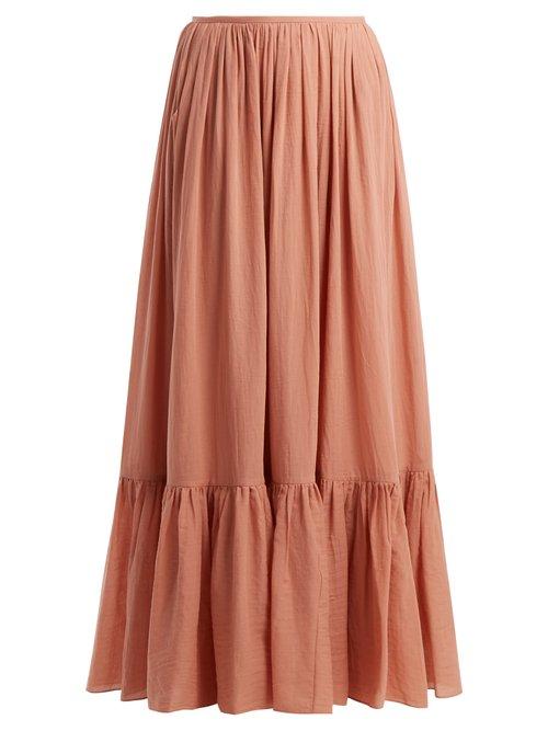 Matchesfashion.com Loup Charmant - Flores Tiered Cotton Maxi Skirt - Womens - Pink