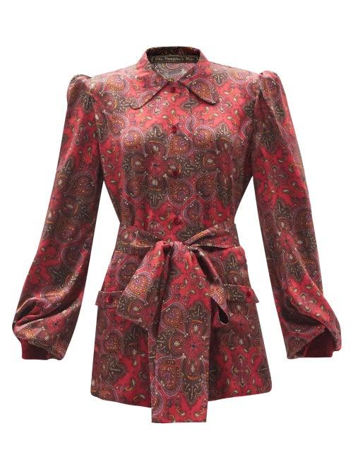 Matchesfashion.com The Vampire's Wife - The Penitent Kingland-print Satin Blouse - Womens - Burgundy