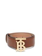 Matchesfashion.com Burberry - Tb Logo-plaque Leather Belt - Womens - Tan Gold