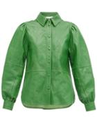 Matchesfashion.com Ganni - Panelled Leather Shirt - Womens - Green