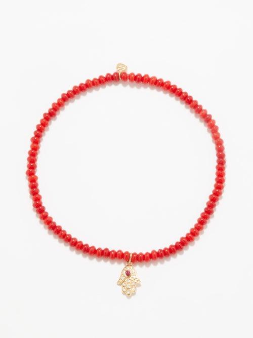Sydney Evan - Diamond, Ruby And Coral 14kt Gold Hamsa Bracelet - Mens - Red