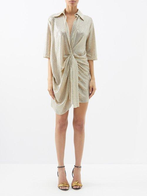 Dodo Bar Or - Lolitta Gathered Sequinned-jersey Dress - Womens - Gold