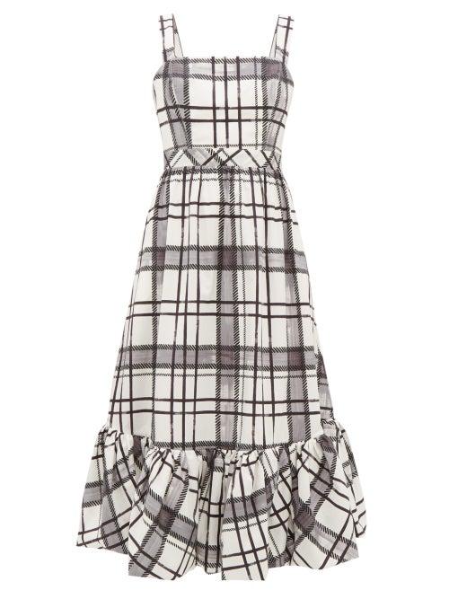 Matchesfashion.com Aje - Sunset Checked Cotton Midi Dress - Womens - White Black