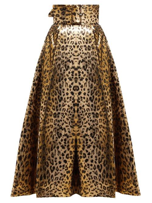 Matchesfashion.com Sara Battaglia - Leopard Print Lam Midi Skirt - Womens - Leopard
