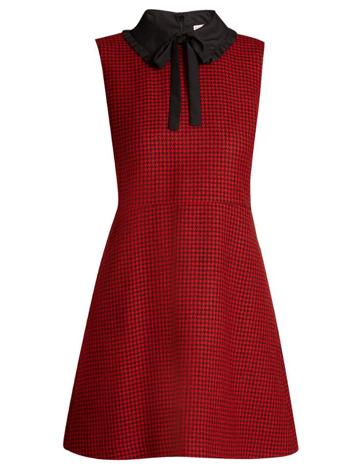Redvalentino Tie-neck Hound's-tooth Wool Dress