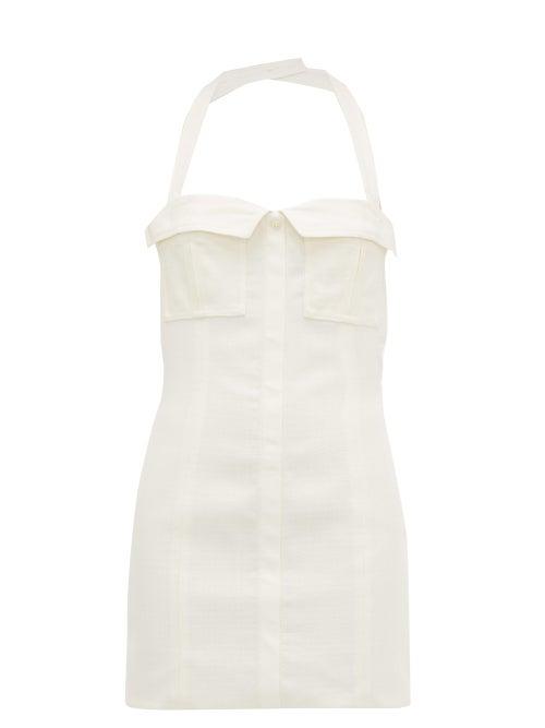 Matchesfashion.com Jacquemus - Halterneck Cotton Canvas Mini Dress - Womens - Ivory