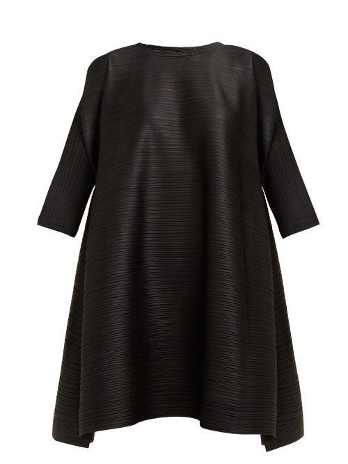 Matchesfashion.com Pleats Please Issey Miyake - Puff Shoulder Side Slit Pleated Dress - Womens - Black