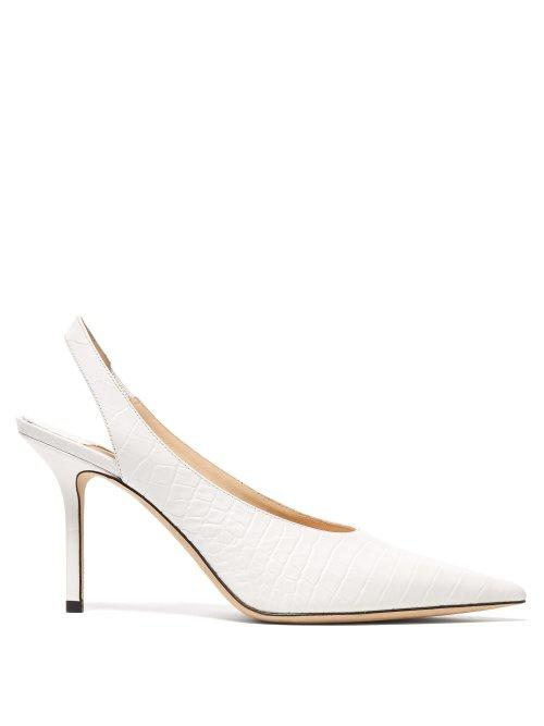 Matchesfashion.com Jimmy Choo - Ivy 85 Crocodile Embossed Leather Slingback Pumps - Womens - White