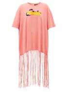 Matchesfashion.com Loewe Paula's Ibiza - Bead-embroidered Logo Fringed T-shirt - Womens - Pink