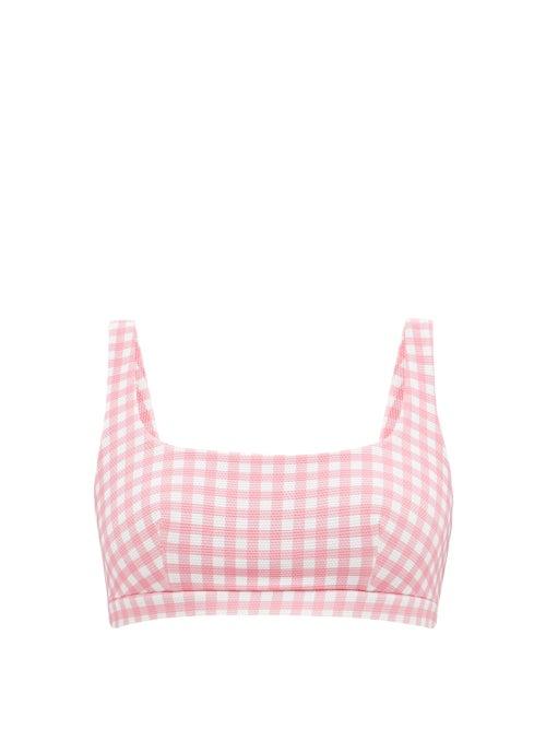 Cossie + Co - The Gemma Gingham Scoop-neck Bikini Top - Womens - Pink White