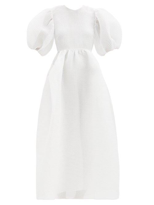 Matchesfashion.com Cecilie Bahnsen - Lola Puff-sleeve Open-back Stream-jacquard Dress - Womens - White