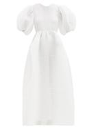 Matchesfashion.com Cecilie Bahnsen - Lola Puff-sleeve Open-back Stream-jacquard Dress - Womens - White