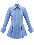 Palmer/harding Palmer//harding - Tenderness Pleated Striped-cotton Twill Shirt - Womens - Blue Stripe
