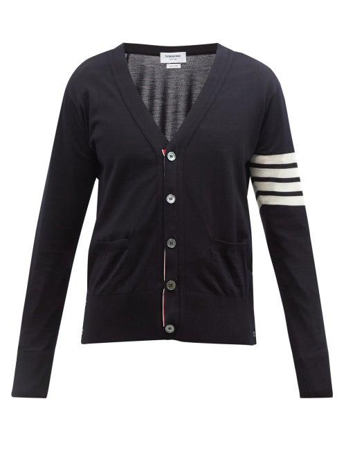 Thom Browne - Four-bar V-neck Wool Cardigan - Mens - Navy