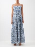 Agua By Agua Bendita - Lima Floral-print Linen Maxi Dress - Womens - Blue Print