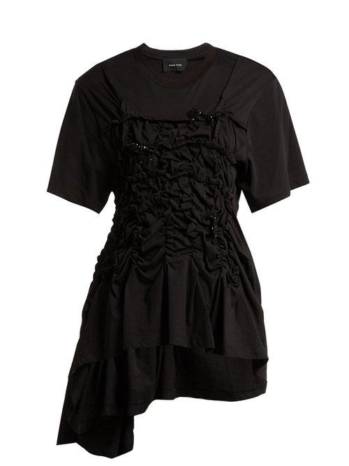 Matchesfashion.com Simone Rocha - Cotton Jersey Ruched Bead Embellished T Shirt - Womens - Black
