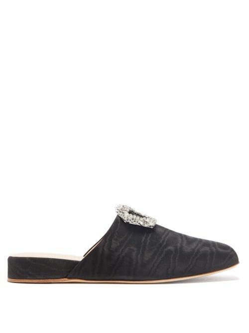 Ladies Shoes Rupert Sanderson - Bulolo Crystal-buckle Moir Backless Loafers - Womens - Black