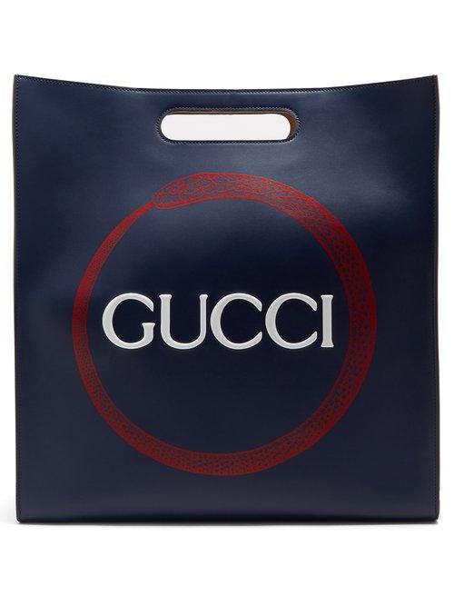 Matchesfashion.com Gucci - Logo And Snake Print Tote - Womens - Navy