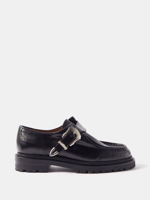 Toga Virilis - Metal-plaque Monk-strap Leather Shoes - Mens - Black