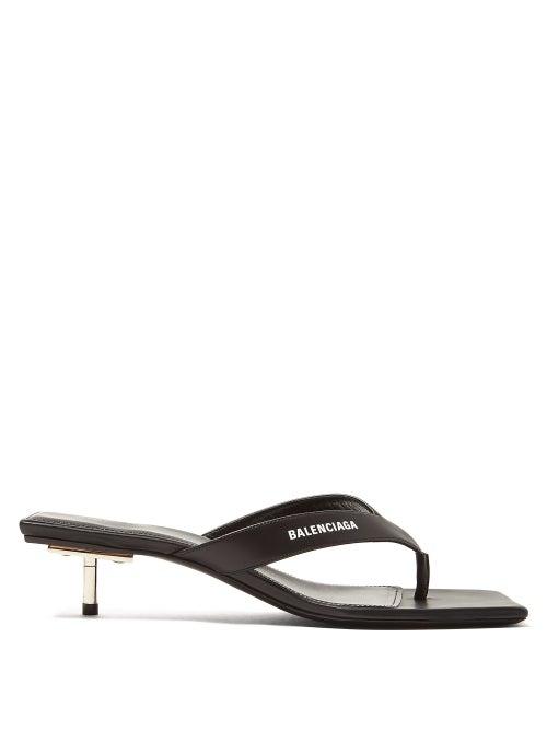 Matchesfashion.com Balenciaga - Logo Print Square Toe Leather Sandals - Womens - Black