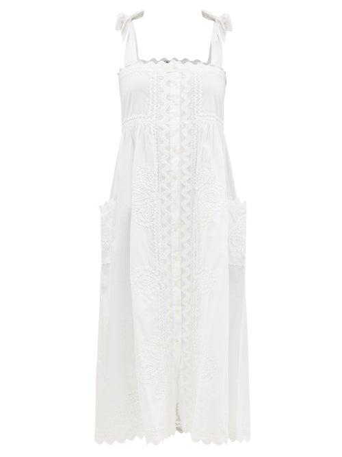 Ladies Beachwear Juliet Dunn - Ric Rac-trimmed Cotton Midi Dress - Womens - White