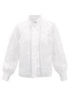 Matchesfashion.com Frame - Diamond Lace-insert Ramie Blouse - Womens - White