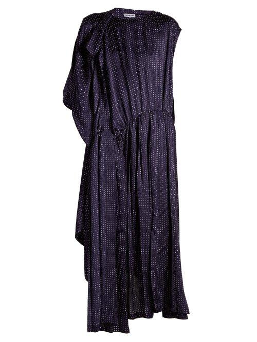Matchesfashion.com Balenciaga - Asymmetric Polka Dot Silk Dress - Womens - Navy White