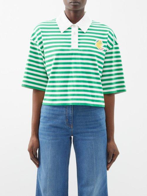Gucci - Bunny-appliqu Striped Cotton Polo Shirt - Womens - Green White