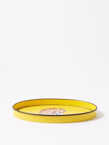 Les Ottomans - Shell Hand-painted Metal Tray - Yellow Multi
