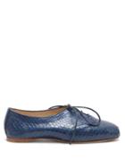 Matchesfashion.com Gabriela Hearst - Maya Square Toe Elaphe Snakeskin Brogues - Womens - Navy