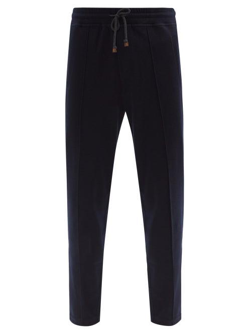 Matchesfashion.com Brunello Cucinelli - Pintucked Cashmere-blend Jersey Track Pants - Mens - Navy