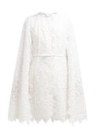 Matchesfashion.com Giambattista Valli - Floral Cotton Blend Lace Cape Coat - Womens - Ivory