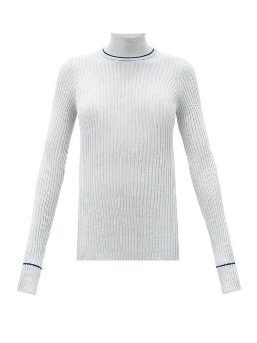 Matchesfashion.com Maison Margiela - Striped Roll-neck Ribbed Wool-blend Sweater - Womens - Grey