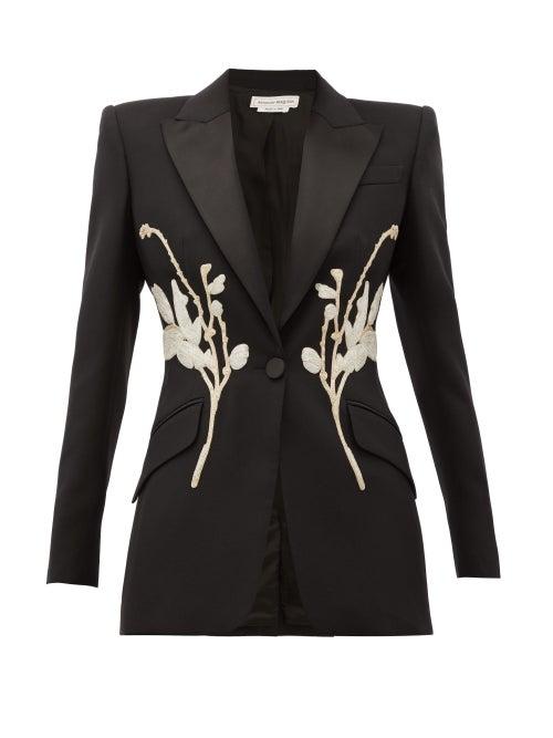 Matchesfashion.com Alexander Mcqueen - Floral-beaded Satin-lapel Wool-blend Jacket - Womens - Black