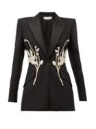 Matchesfashion.com Alexander Mcqueen - Floral-beaded Satin-lapel Wool-blend Jacket - Womens - Black