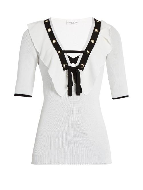 Sonia Rykiel Ruffle-trimmed V-neck Top