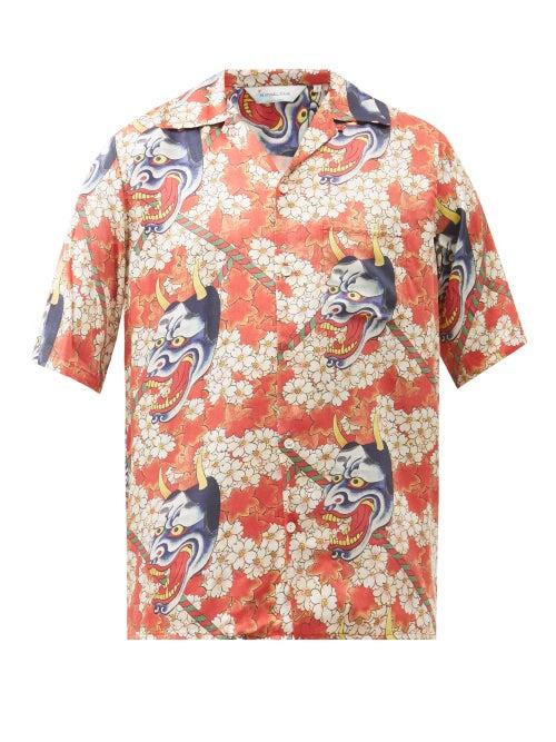 Nipoaloha - Cherry Blossom-print Twill Shirt - Mens - Red Multi