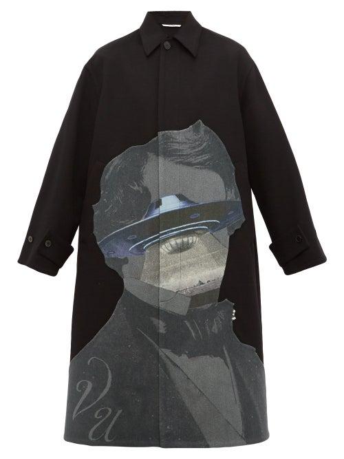 Matchesfashion.com Valentino - Ufo Print Wool Blend Overcoat - Mens - Black
