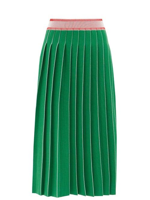 Falke - Pleated Cotton-blend Midi Skirt - Womens - Green Red
