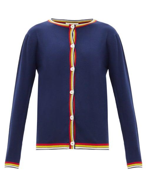 Matchesfashion.com Marni - Stripe-edge Wool Cardigan - Womens - Navy